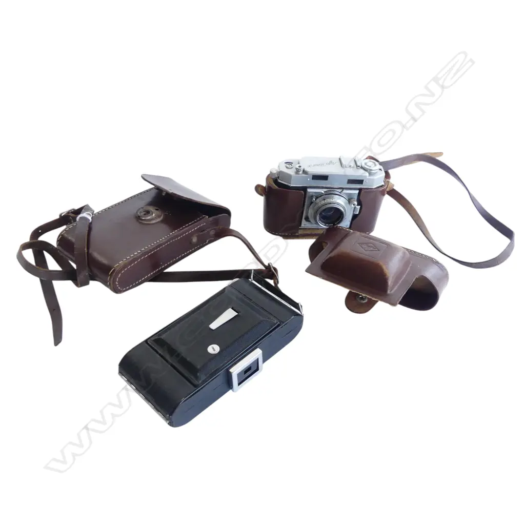 TWO CAMERAS ,M AGFA 'KARAT 36' 35MM & FOLDING ENSIGN 120  BOTH IN LEATHER CASES Image 1++