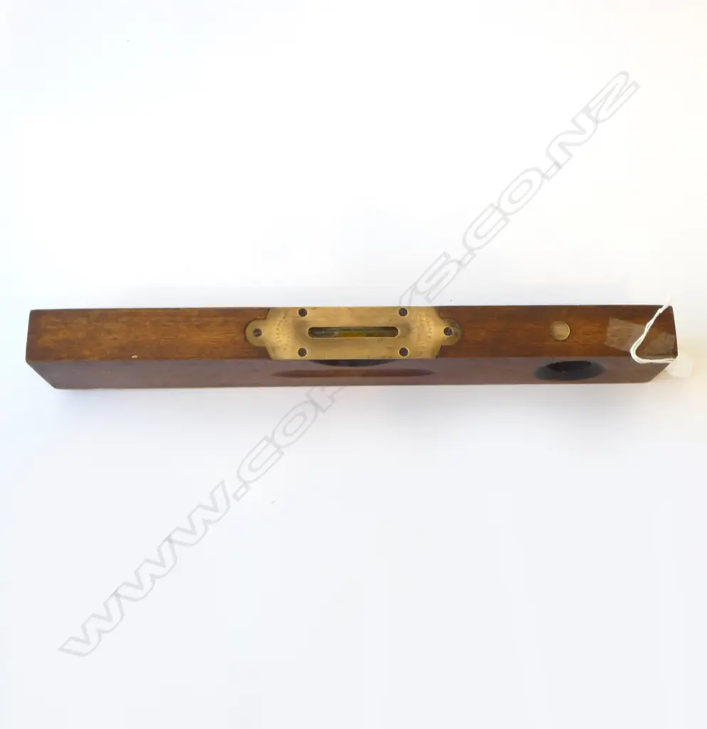 J. RABONE & SONS MAHOGANY & BRASS SPIRIT LEVEL HORIZONTAL & VERTICAL GLASS, L.380MM Image 1++