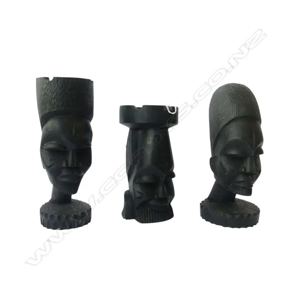 3 PCE AFRICAN CARVED WOODEN SMOKERS SET H.235mm Image 1++