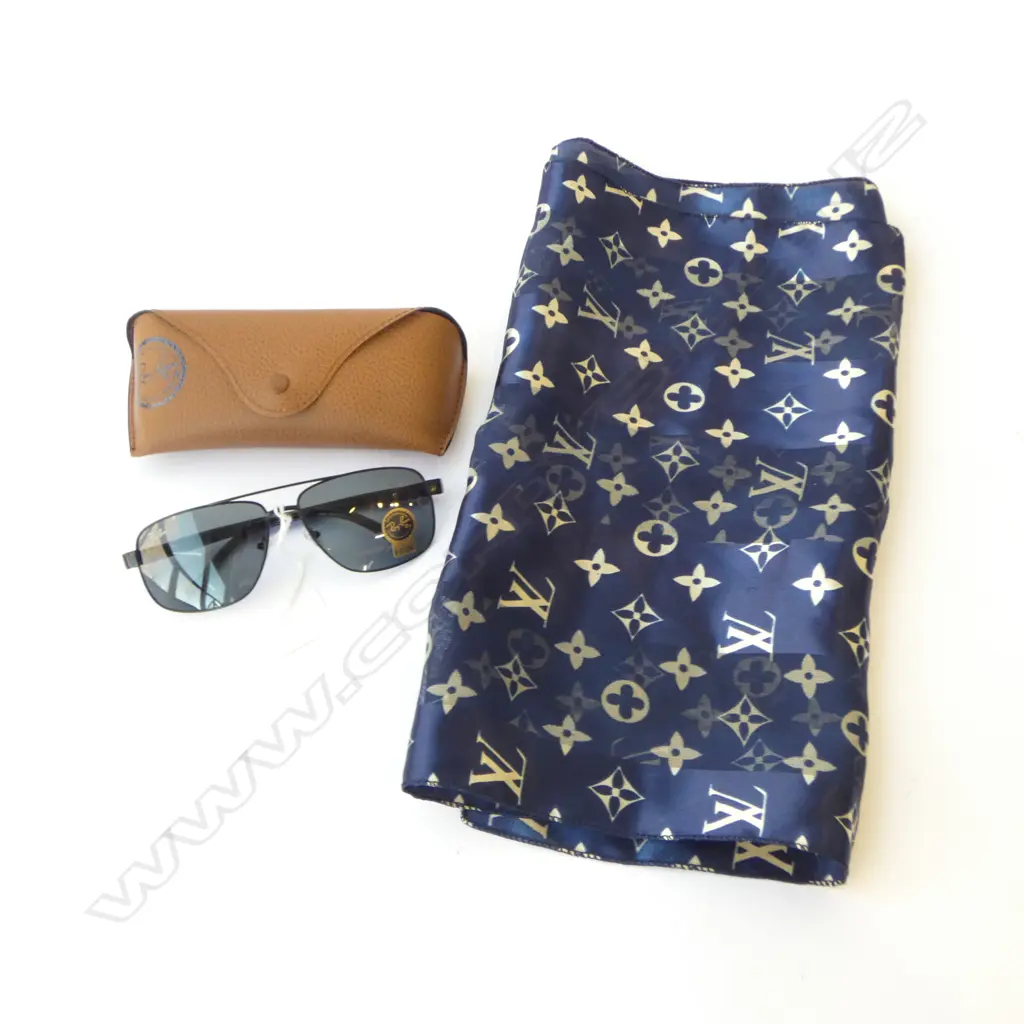 PR RAY-BAN SUNGLASSES USA MADE, CASED + FAUX 'LOUIS VUITTON' PRINT SCARF Image 1++