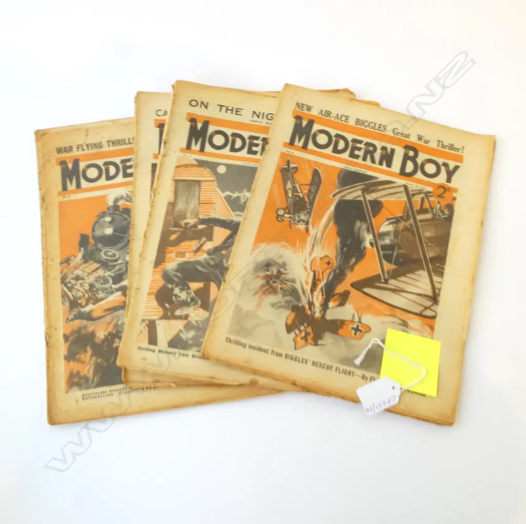 SEVEN 1930’S BIGGLES & CAPTAIN JUSTICE MODERN BOY COMICS MAGAZINES, L.290MM Image 1++