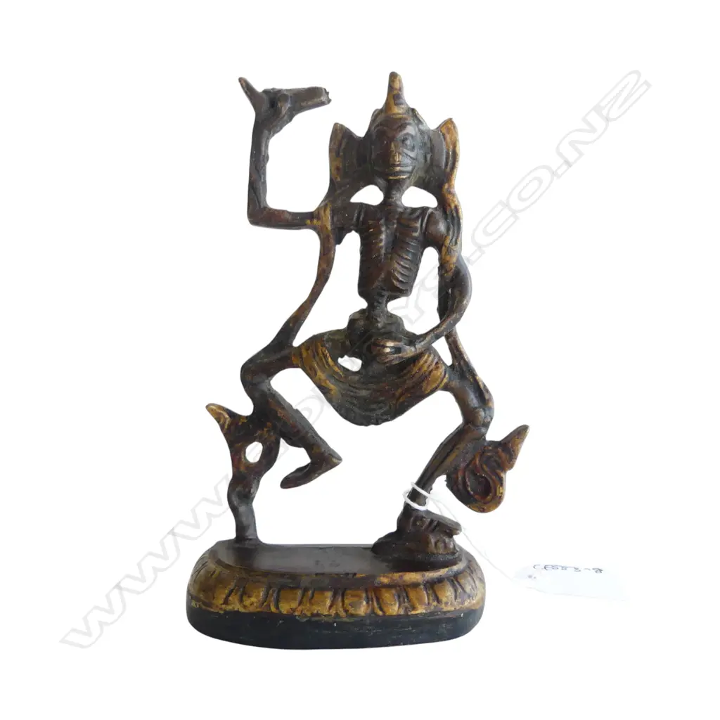 BRONZE TIBETAN DANCING CHITIPATI ORNAMENT ON WOODEN BASE H.165mm Image 1++