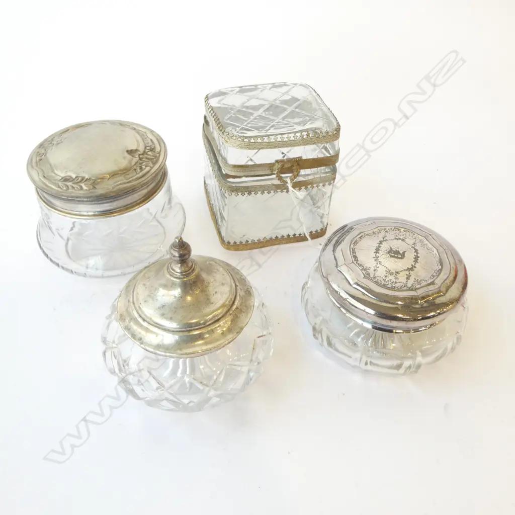 4 GLASS/CRYSTAL LIDDED JARS Image 1++