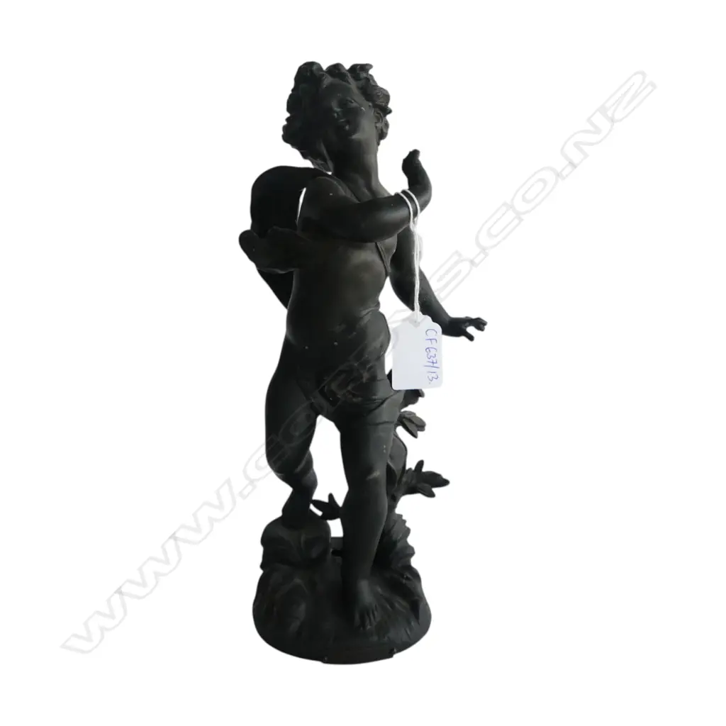 ANTIQUE SPELTER CHERUB 'LE RUISSEAU PAR BRUCHON' H.295mm Image 1++