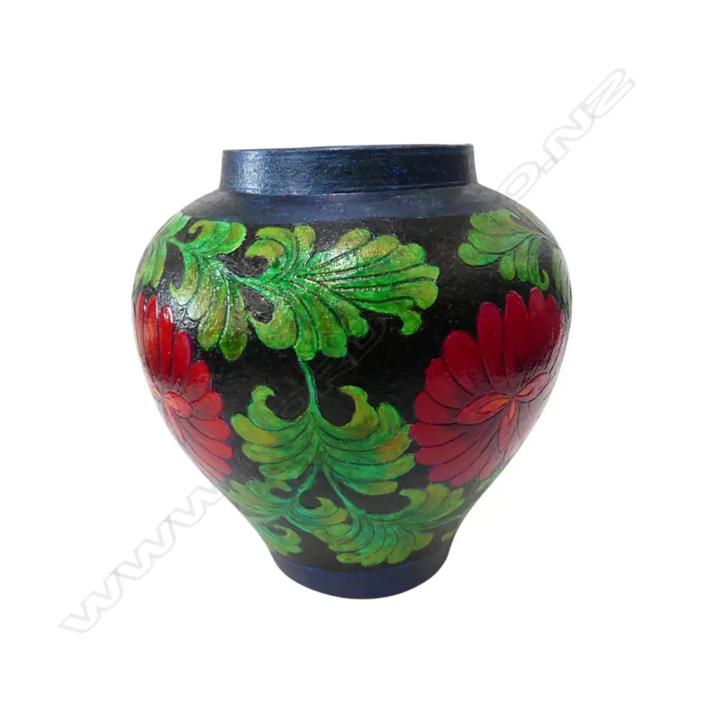 KEUM SUN LEE VIBRANT PAINTED VASE w CENTRAL RED FLOWER MOTIF, H.250mm Image 1++
