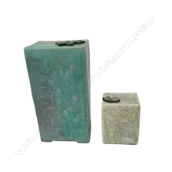 TWO BLOCK SCULPTURES by KEUM SUN LEE, KORU & FLORAL PATTERNS, signed, H.230/1110mm