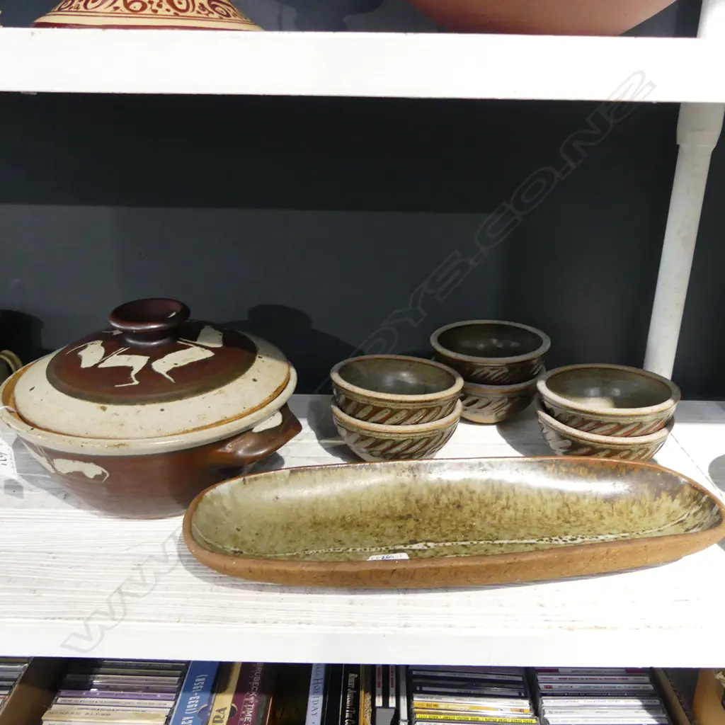 LARGE IAN FIRTH STUDIO POTTERY CASSEROLE Dia.260mm & DISH + 6 BARRY BALL BOWLS Dia.130mm Image 1++