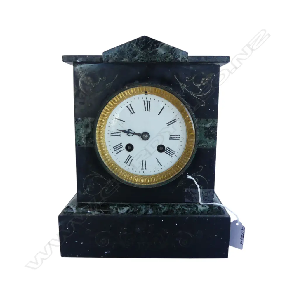 BLACK SLATE & MARBLE MANTEL CLOCK H.260mm Image 1++