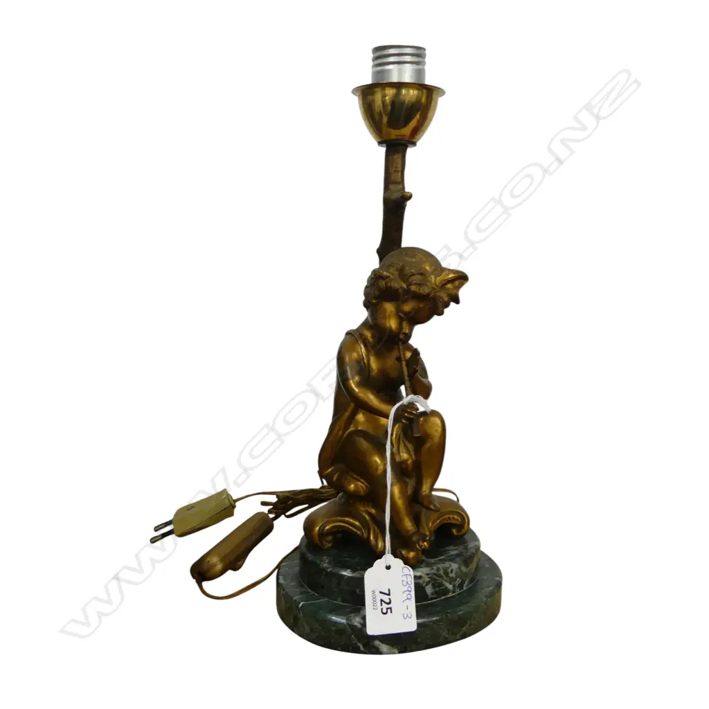 FRENCH BRASS & MARBLE CHERUB TABLE LAMP H.300mm Image 1++