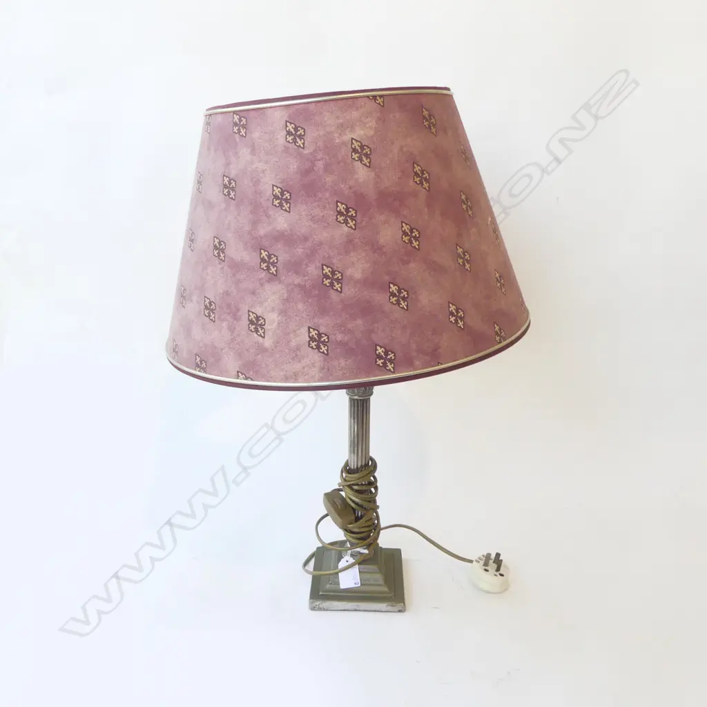 SILVER METAL CORINTHIAN COLUMN TABLE LAMP H.580mm Image 1++