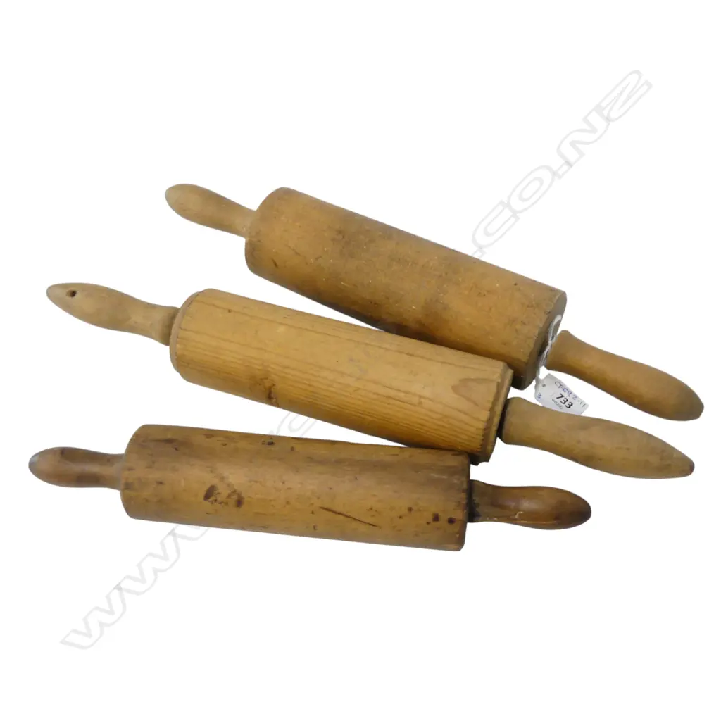 3 VINTAGE WOODEN ROLLING PINS L.430mm Image 1++