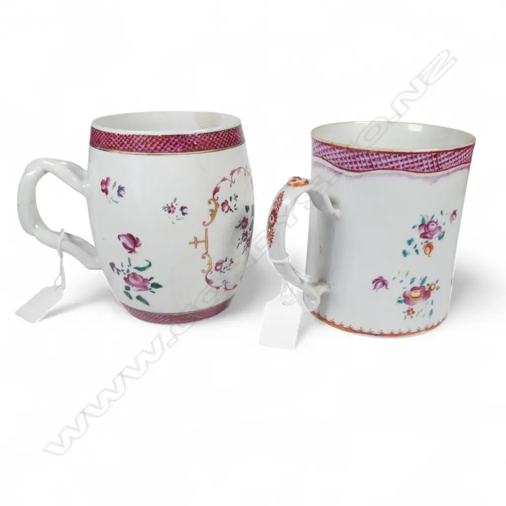 2 CHINESE EXPORT CHINA MUGS MINOR FAULTS H130MM Image 1++