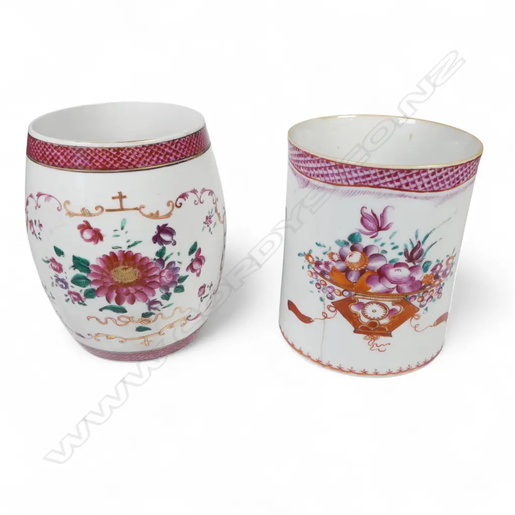 2 CHINESE EXPORT CHINA MUGS MINOR FAULTS H130MM Image 1++