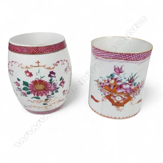 2 CHINESE EXPORT CHINA MUGS MINOR FAULTS H130MM