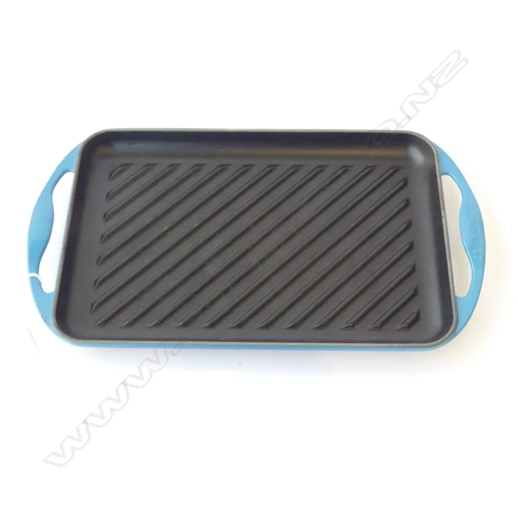LE CREUSET FRANCE BLUE ENAMEL RECTANGULAR GRILL PAN, L.325MM-385MM, W.220MM Image 1++