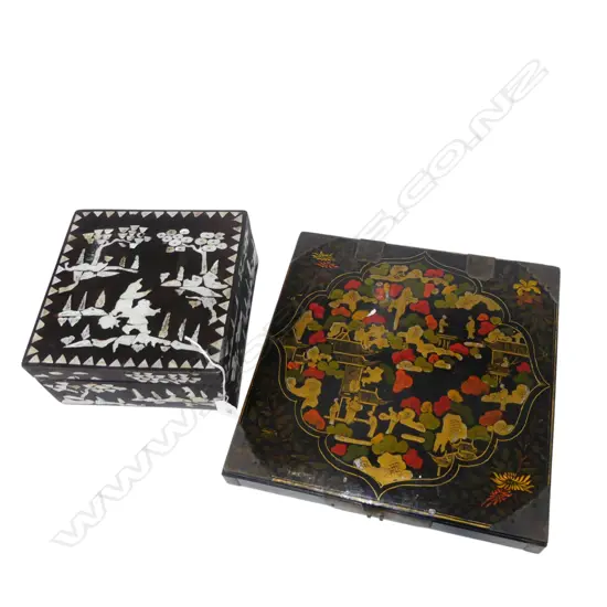 2 ORIENTAL BOXES; LACQUER 300x300mm, MoP