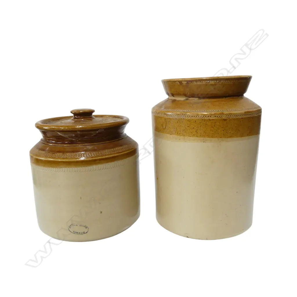 2 CROCKS H.240mm, LIDDED ONE STAMPED TEMUKA Image 1++