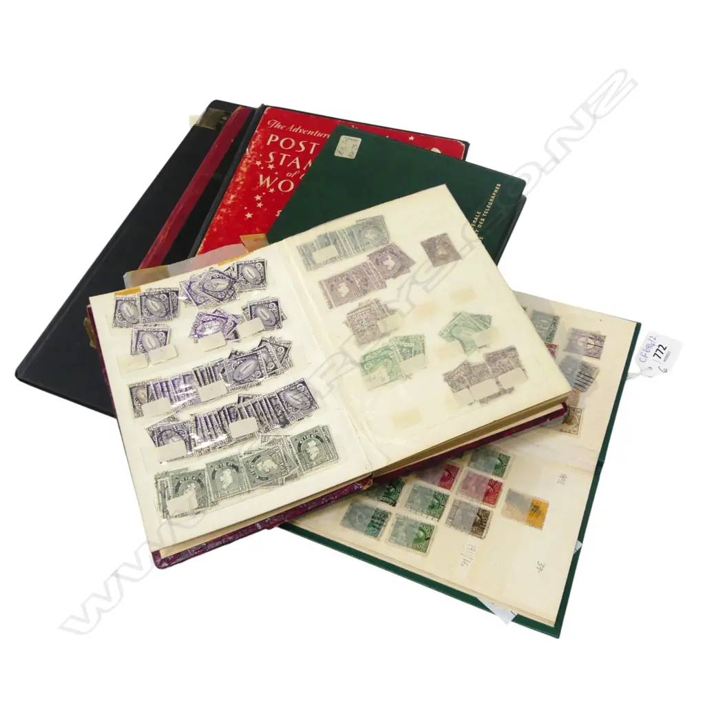 6 VINTAGE STAMP ALBUMS WITH TEN DOLLAR NOTE Image 1++