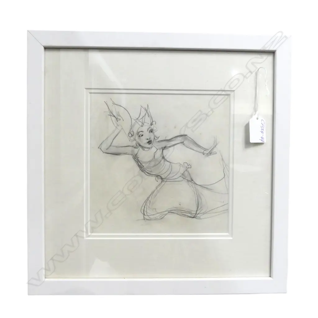 Theo Schoon pencil drawing untitled Thai Dancer 180 x 180mm. Ex John Perry estate Image 1++