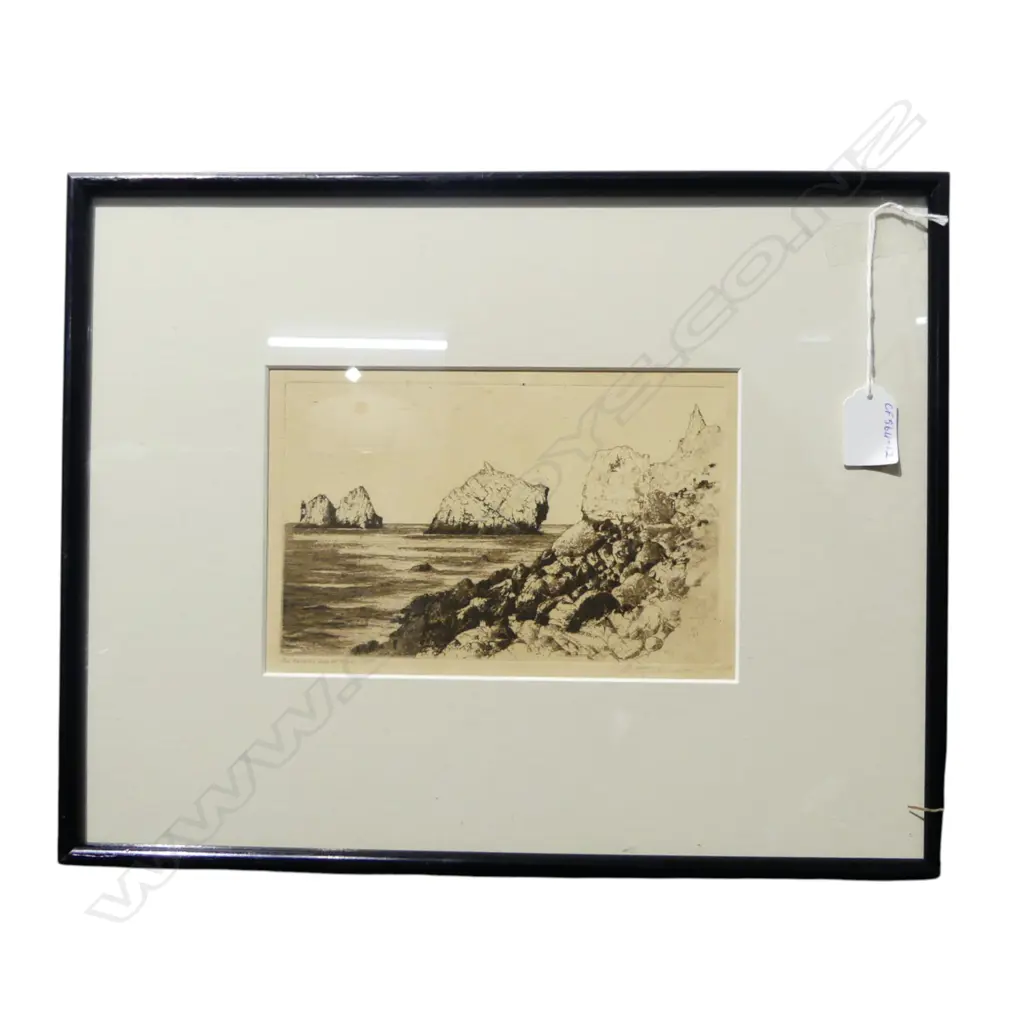 SIGNED ILLEGIBLY 'The Needles Isle of Wright' etching and aquatint signed and titled 125 x 200mm Image 1++