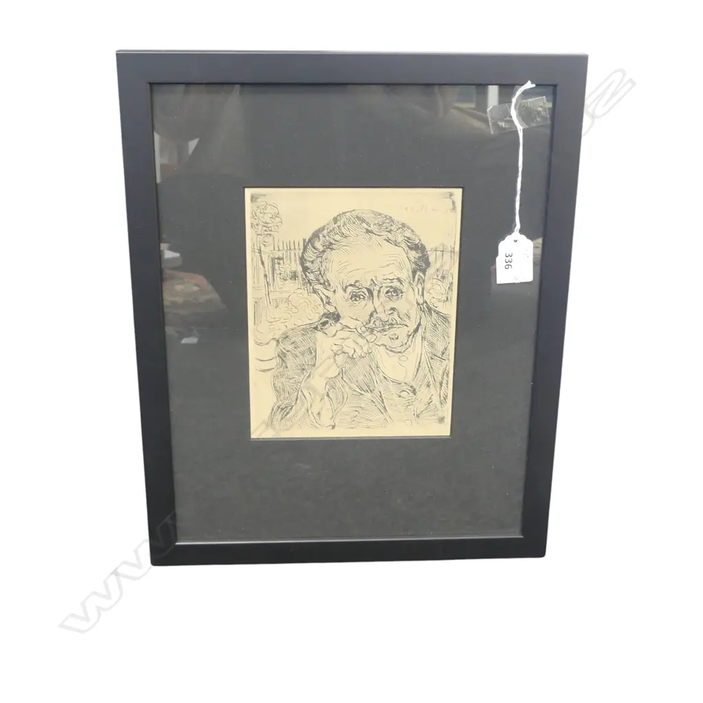 PRINT OF VAN GOGH ETCHING MAN WITH PIPE 185 X 145mm in contemporary black frame Image 1++