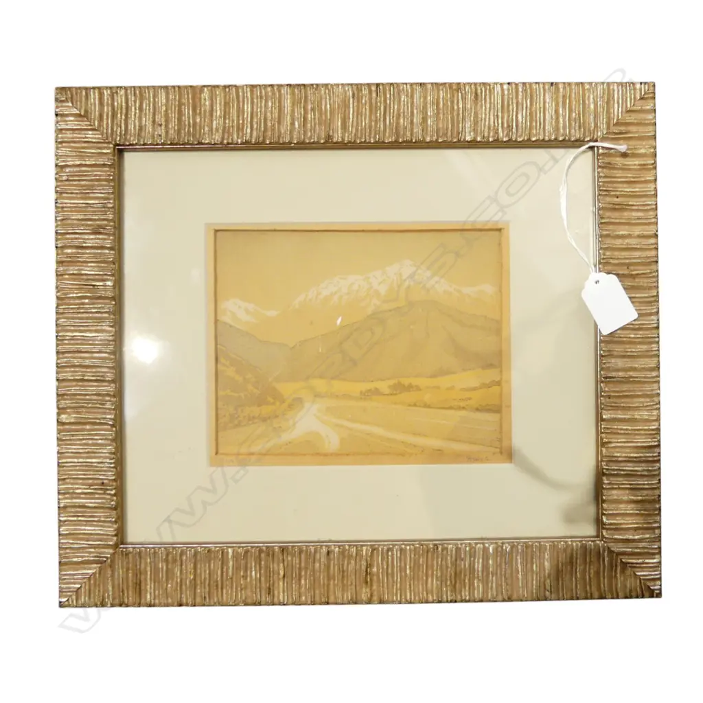 H. Forster NZ artist Lino cut? 'Near Bealy' signed & entitled. 135 x 175mm. In quality modern frame Image 1++
