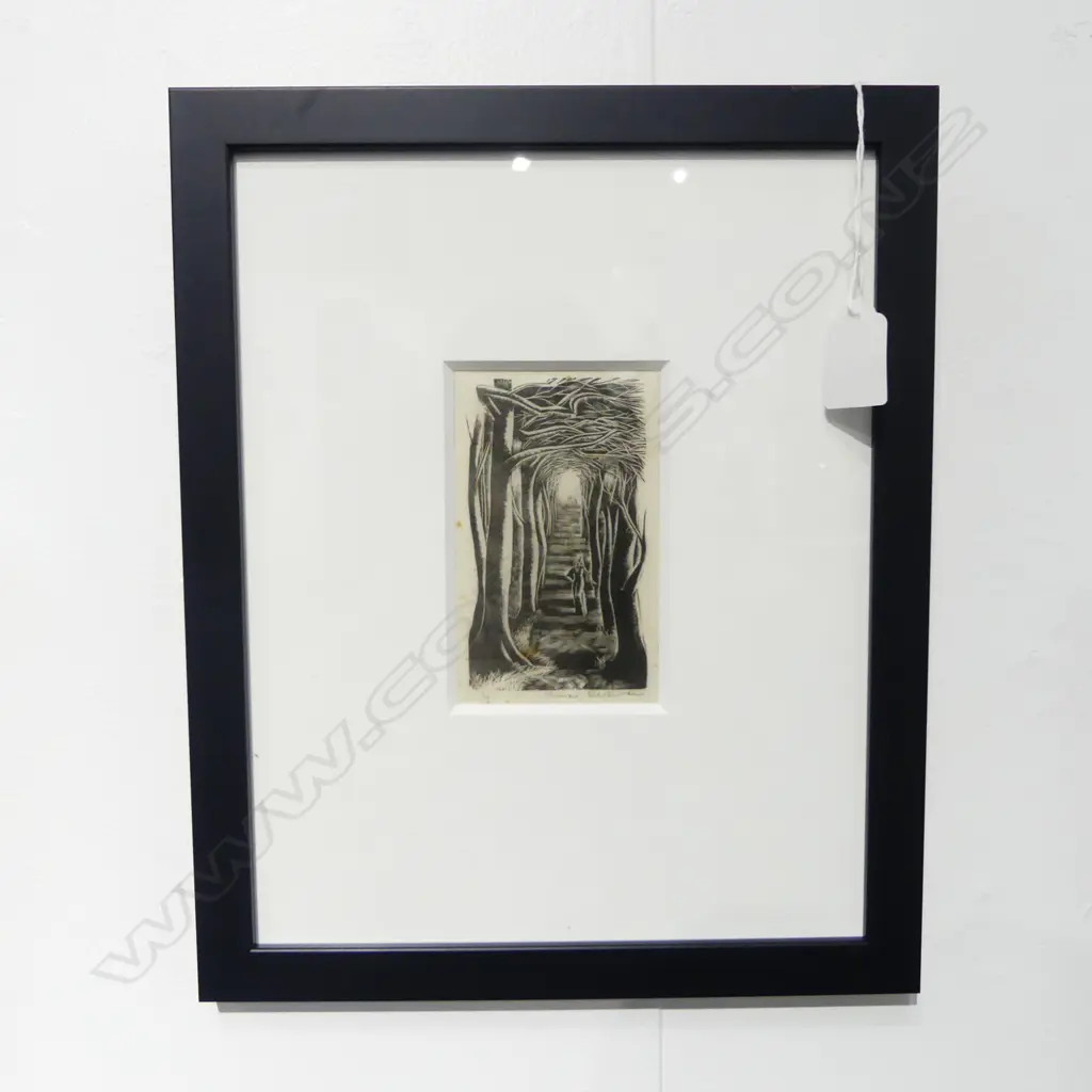 STEWART MACLENNAN Women on a tree lined path wood engraving ed. 20 120 x 65mm (some foxing,in contemporary black frame) Image 1++