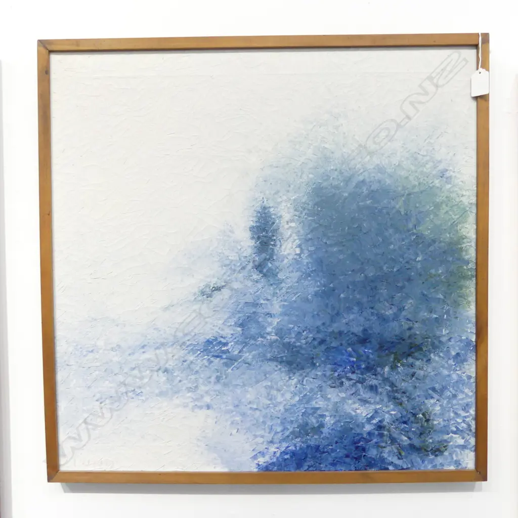 J. LUND, BLUE & WHITE ABSTRACT, OIL ON CANVAS 595x595mm Image 1++