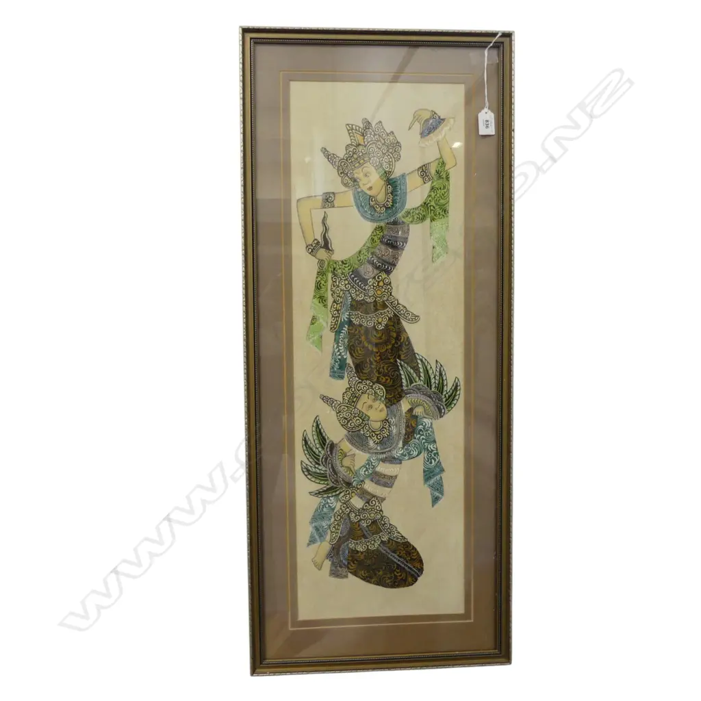 THAI DANCERS HAND PAINTED GOUACHE ON SILK 765 X 245mm Image 1++