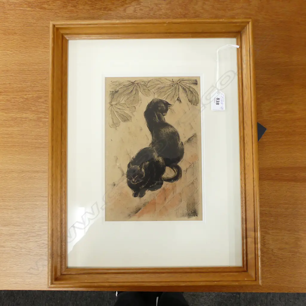 Vintage print attrib Theophile-Alexandre Steinlen 2 cats on a wall. 255 x 165mm Image 1++