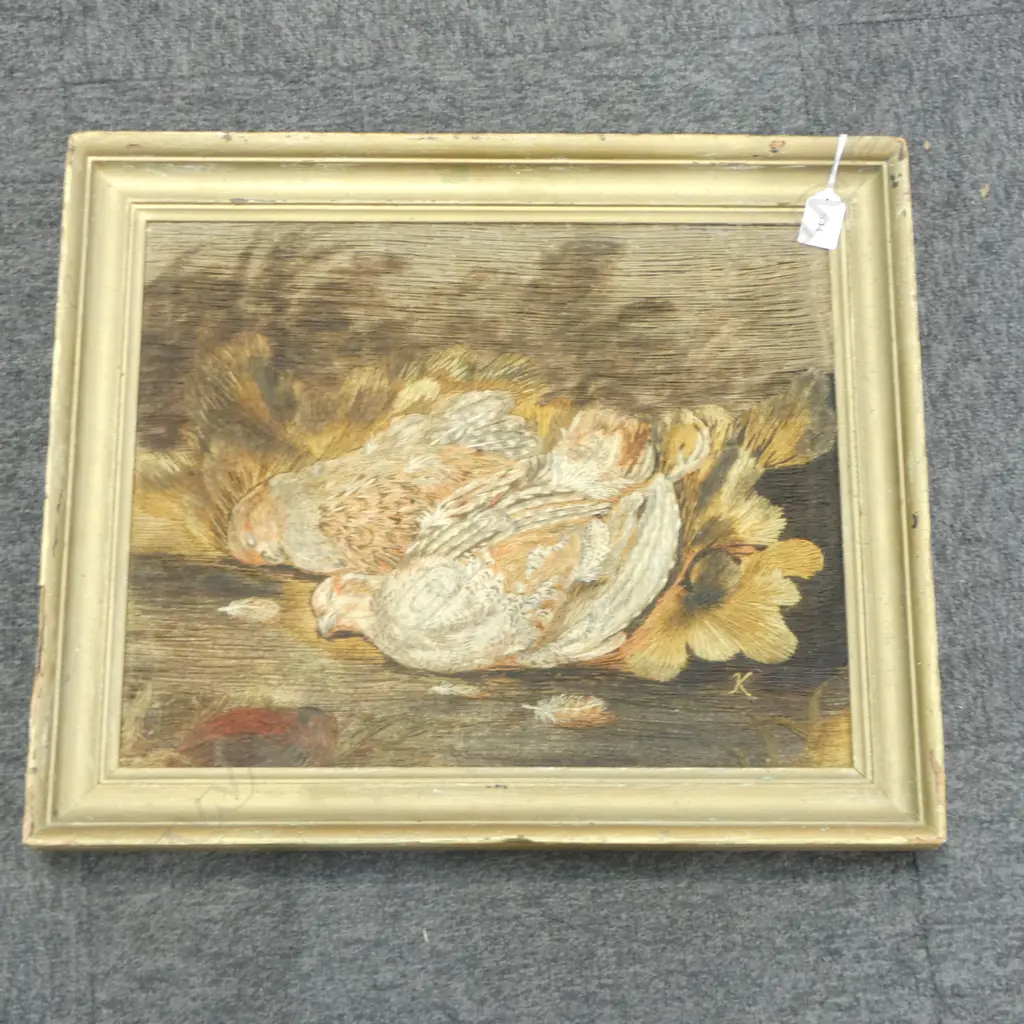 19th CENTURY silk embroidery depicting game birds 355 x 440mm Image 1++