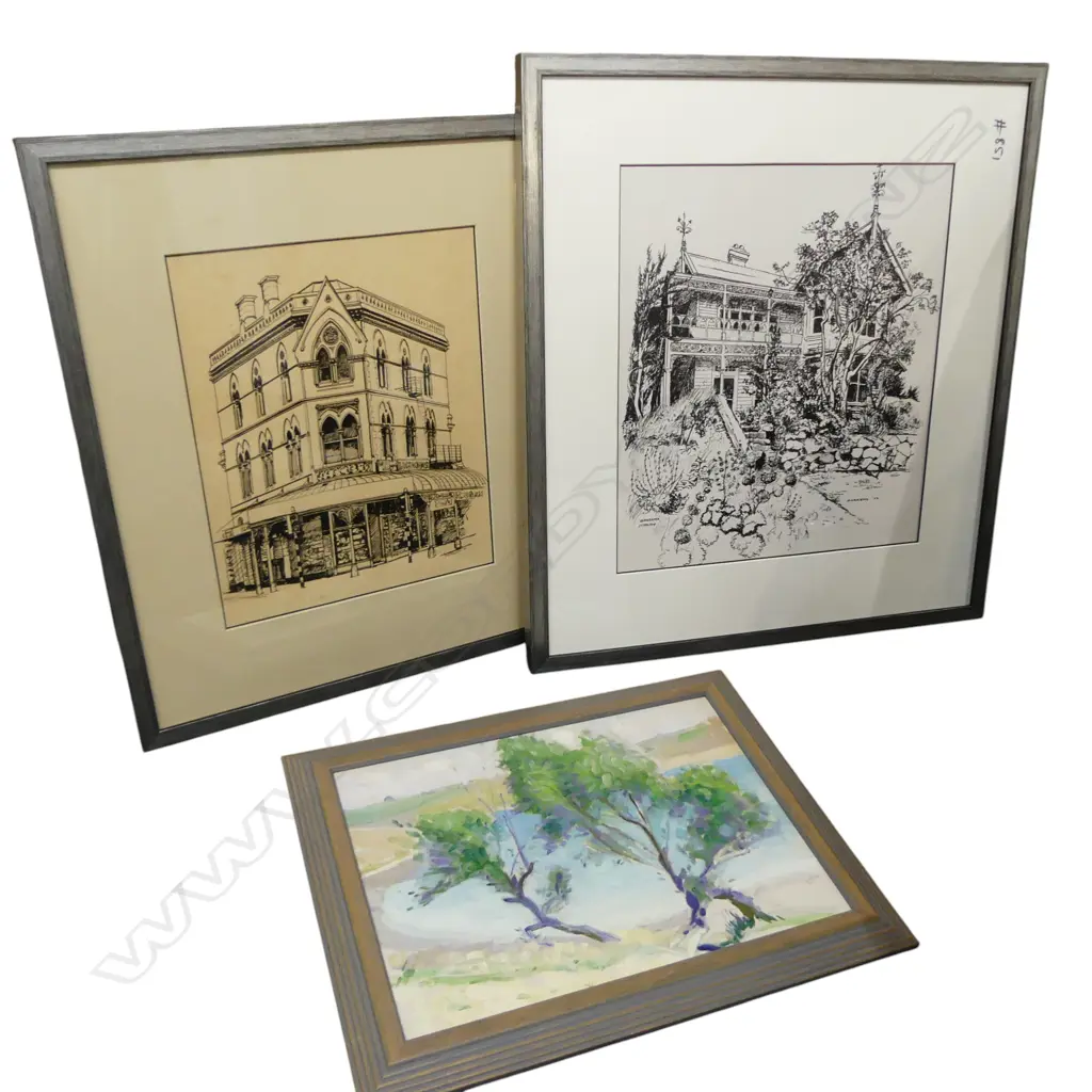 TWO FRAMED ARCHITECTURAL STUDIES 560x500mm + OTHER Image 1++