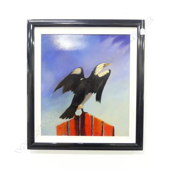 RICHARD ROBINSON (b. NZ 1975) 'MANGAWHAI SHAG' ACRYLIC ON BOARD 06.05.02 595x520mm