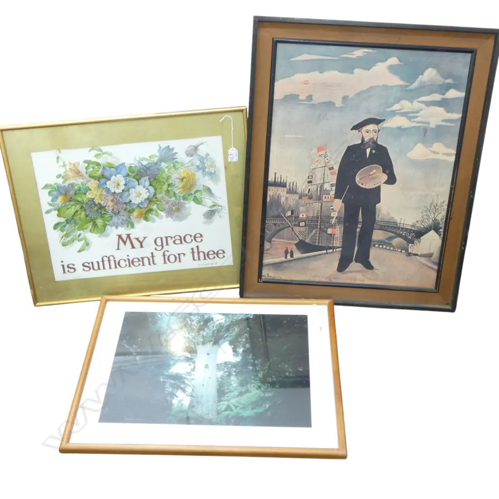 3 vintage PRINTS: 'MY GRACE IS SUFFCIENT FOR THEE' + TANE MAHUTA GIANT KAURI + HENRI ROUSSEAU Image 1++