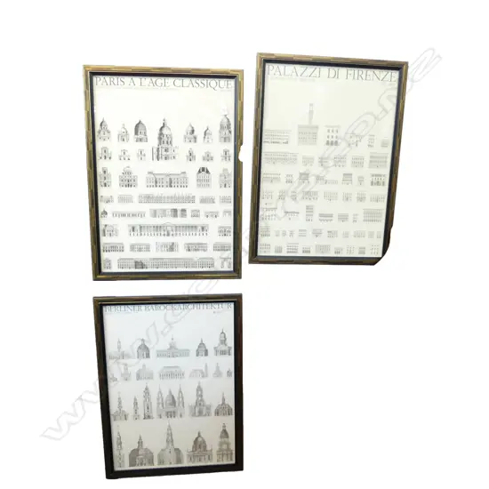 3 ARCHITECTURE PRINTS; BERLIN, PARIS, ITALY 800x560mm