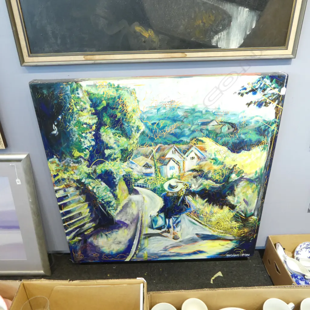 S M HINGSTON, ABSTRACT LANDSCAPE, ACRYLIC ON CANVAS 1220x1235mm Image 1++