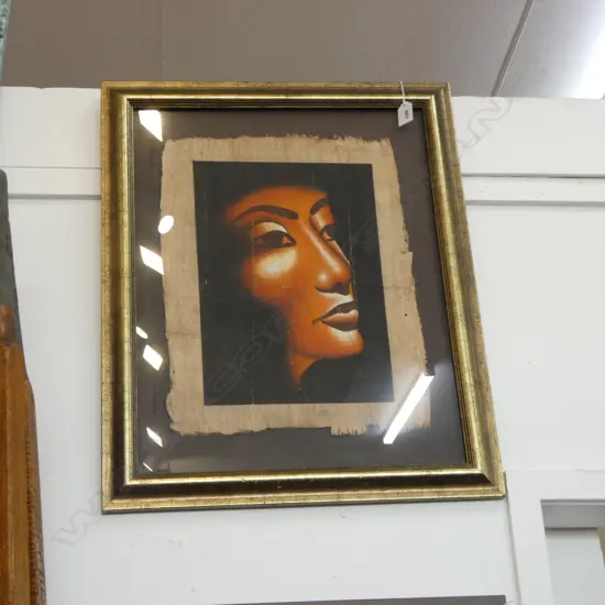 FRAMED BARK CLOTH PAINTING OF A LADY 420x310mm