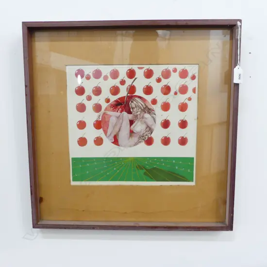 ARTIST UNKNOWN, NUDE w. APPLES, MIXED MEDIA 270x290mm