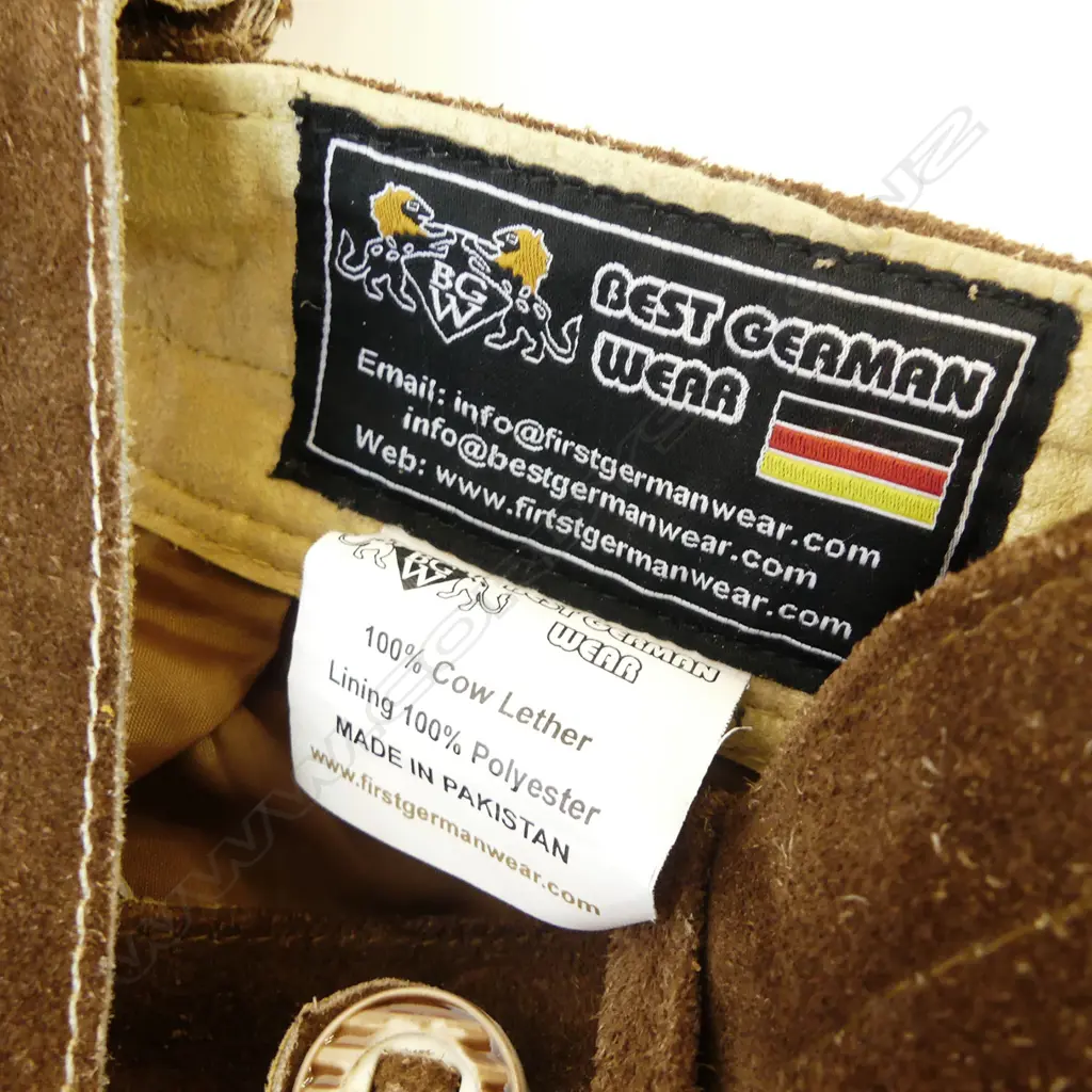LEATHER GERMAN LEDERHOSEN, LABELED '52', WAIST 95cm, label 'Best German Wear. Made in Pakistan' Image 1++
