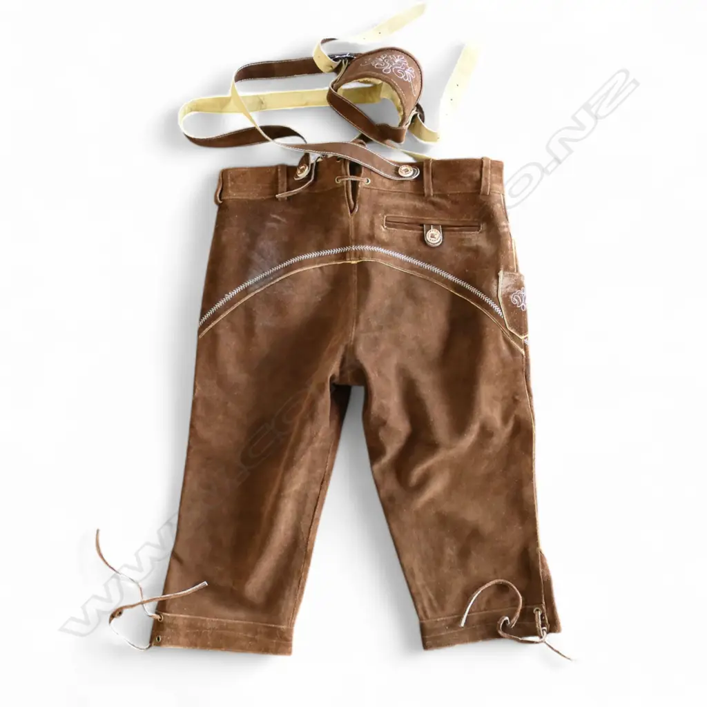LEATHER GERMAN LEDERHOSEN, LABELED '52', WAIST 95cm, label 'Best German Wear. Made in Pakistan' Image 1++