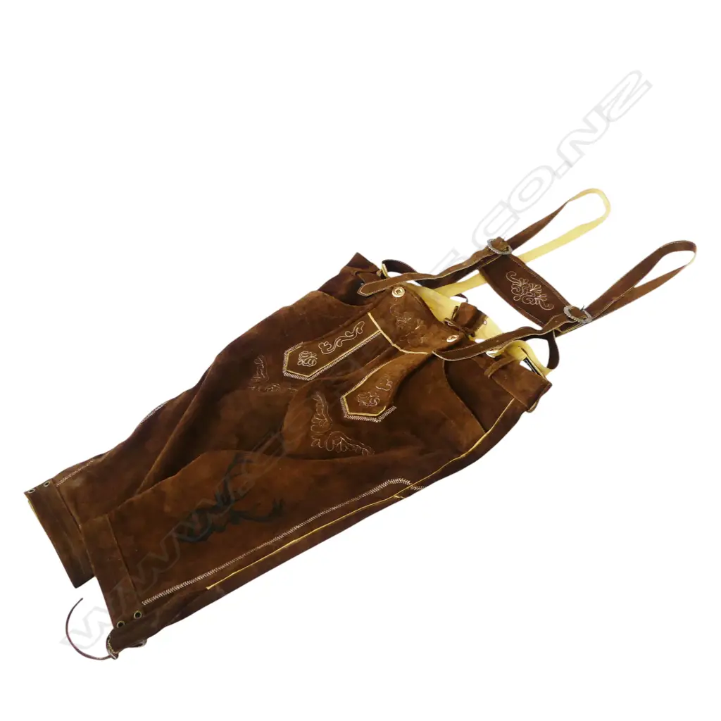 LEATHER GERMAN LEDERHOSEN, LABELED '52', WAIST 95cm, label 'Best German Wear. Made in Pakistan' Image 1++