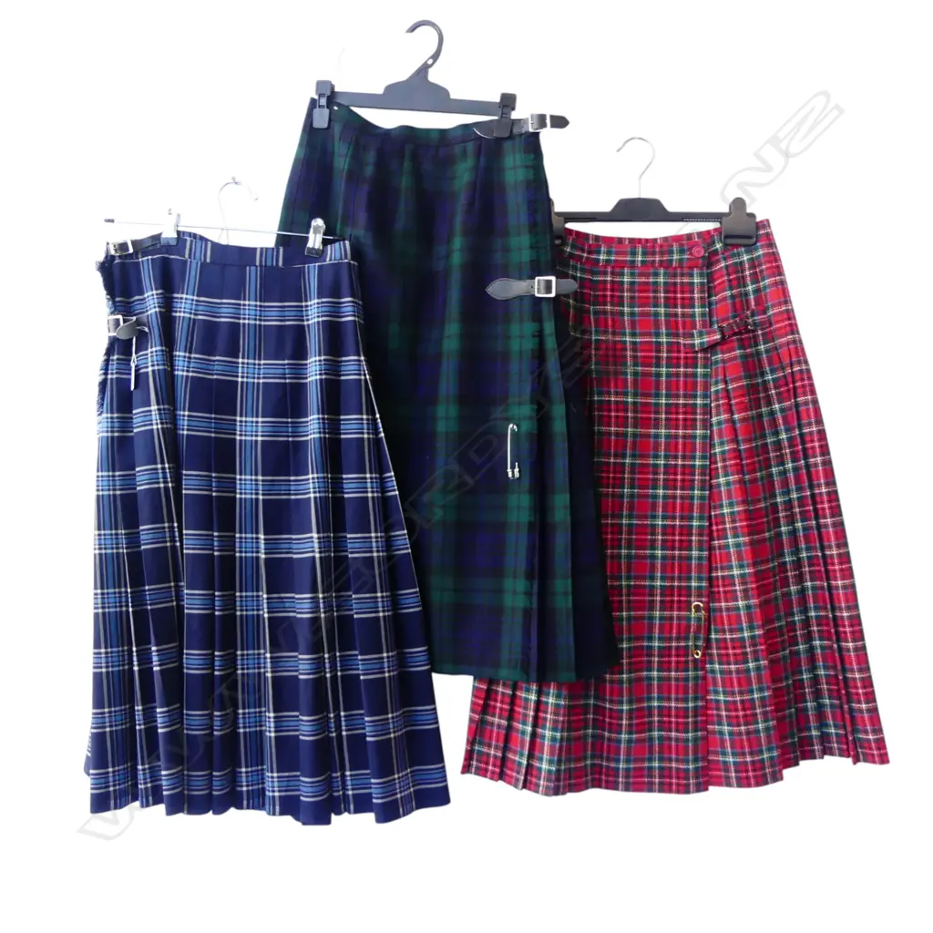 THREE VINTAGE KILTS SIZES 12 & 14 APPROX Image 1++