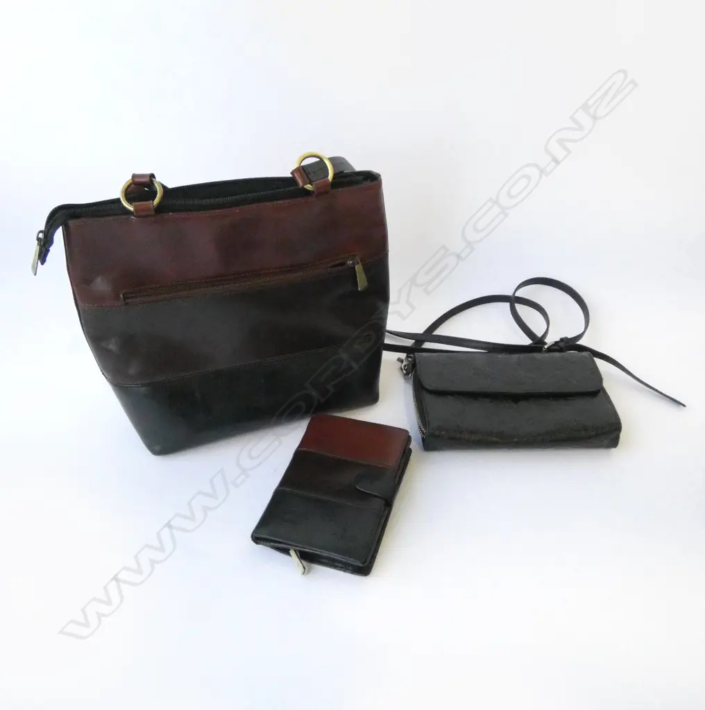 CELLINI LEATHER HANDBAG + MATCHING WALLET & BRIARWOOD PURSE Image 1++
