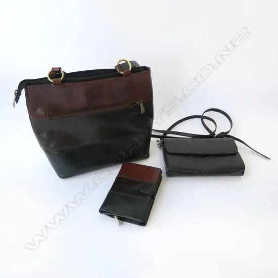 CELLINI LEATHER HANDBAG + MATCHING WALLET & BRIARWOOD PURSE