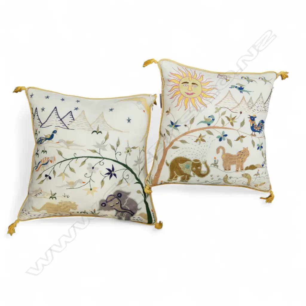 2 INDIAN EMBROIDED CUSHION WITH FEATHER INNER Image 1++
