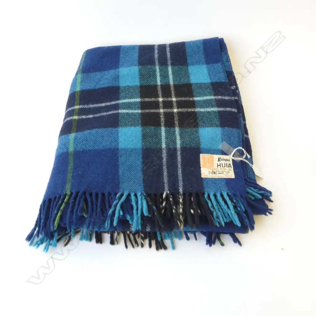 VINTAGE NZ KIAPOI HUIA BLUE WOOL TRAVEL RUG EXCELLENT CONDITION, L.1780MM W.1420MM X1550MM Image 1++