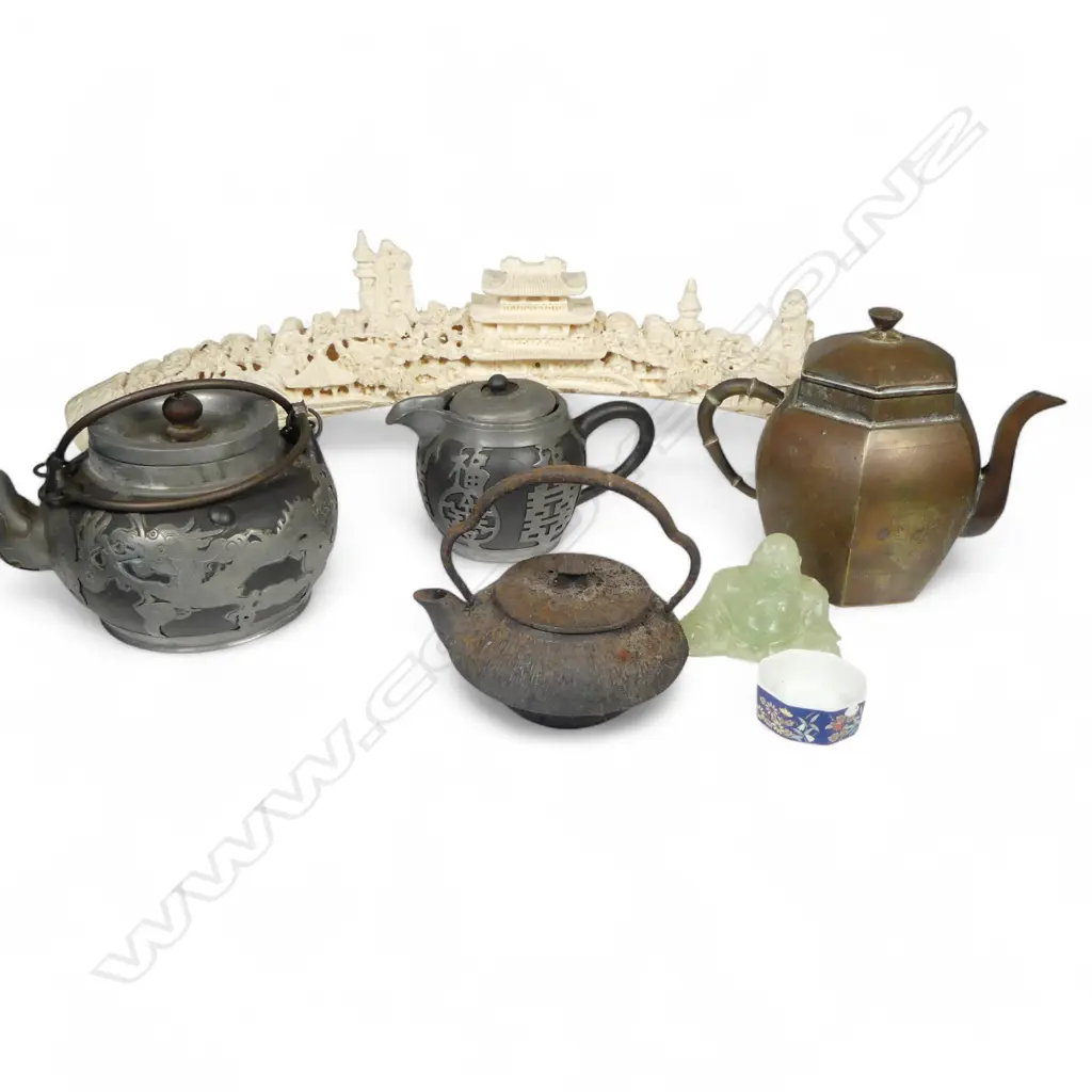 COLLECTION ORIENTAL TEAPOTS FAUX IVORY JADE BUDDHA L90 ETC Image 1++