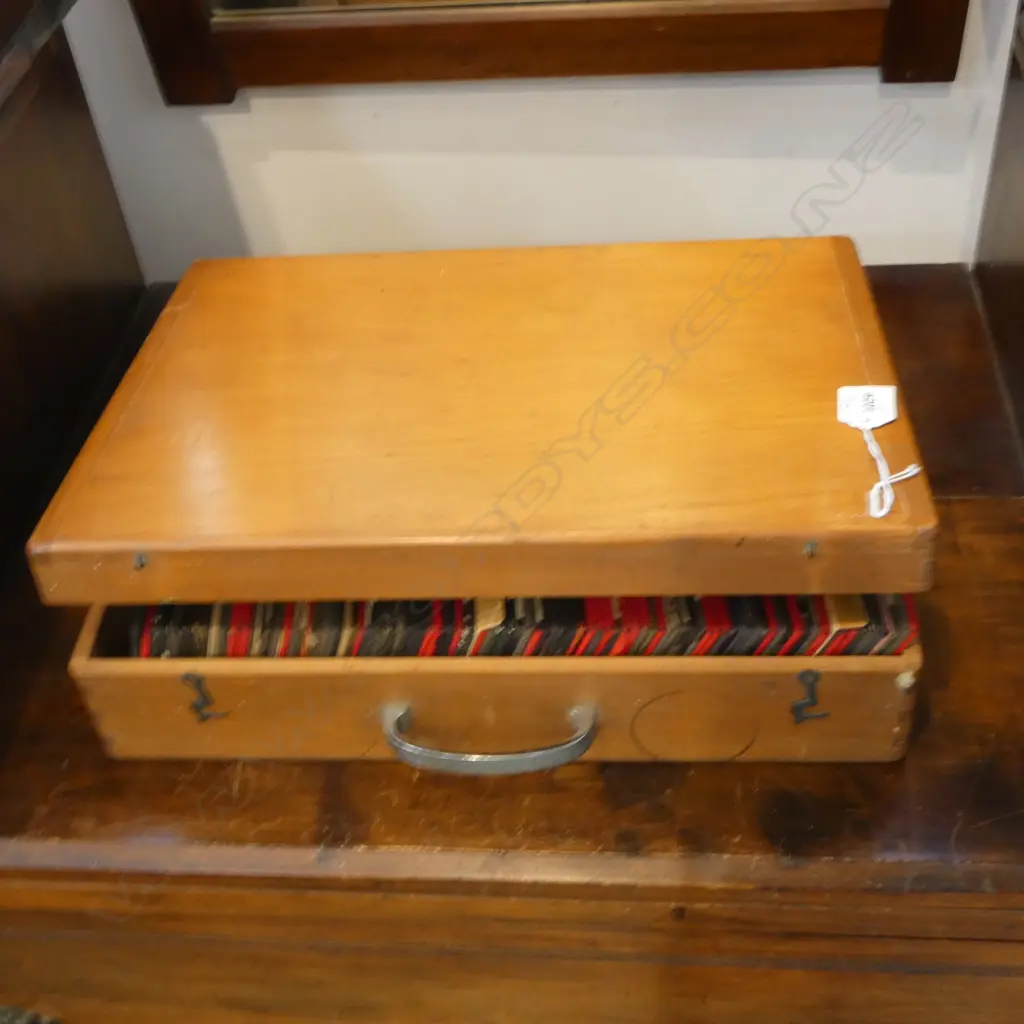 WOODEN CASED COLLECTION OF GLASS PHOTO SLIDES L380MM. Ex Tommy Doyle Estate Image 1++