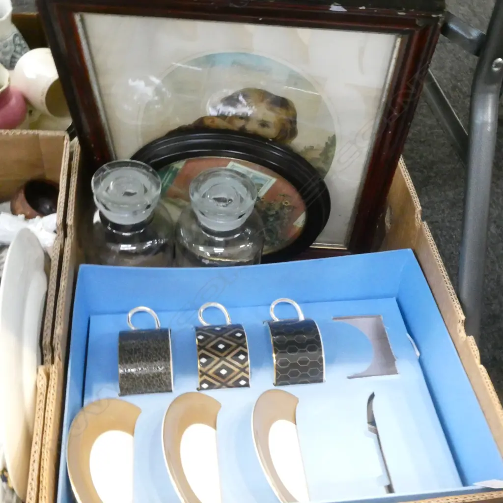 3 WEDGWOOD C/S (BOXED), 2 PHARMACY BOTTLES, ROYAL COPENHAGEN FRAMED PLATE 215mm dia, 'COTTON CHILD' PRINT Image 1++