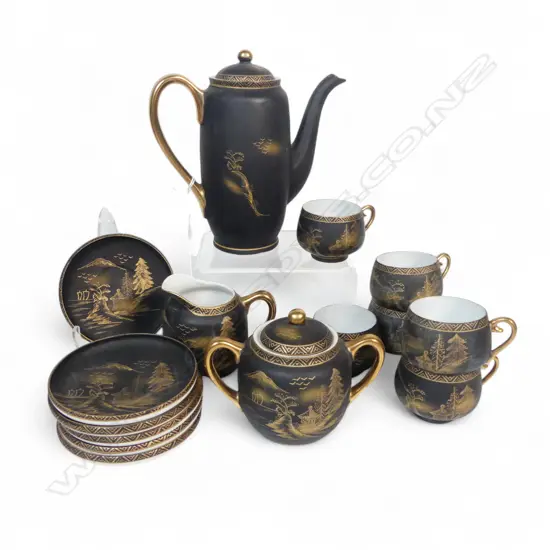 JAPANESE SILHOUETTE, EGG-SHELL CHINA COFFEE SET. H.190mm COFFEE POT
